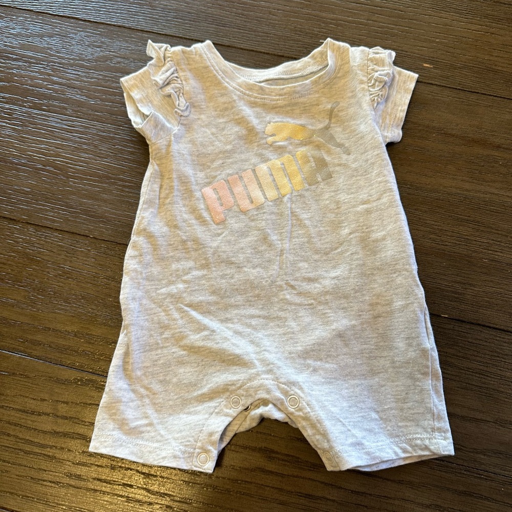 Puma Infant Romper in Soft Gray with Logo 3-6months
